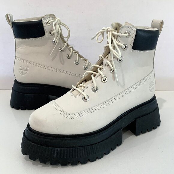 Timberland Sky 6 Inch Lace Up Boots Leather Combat Booties White Size 7 NEW - Picture 2 of 8